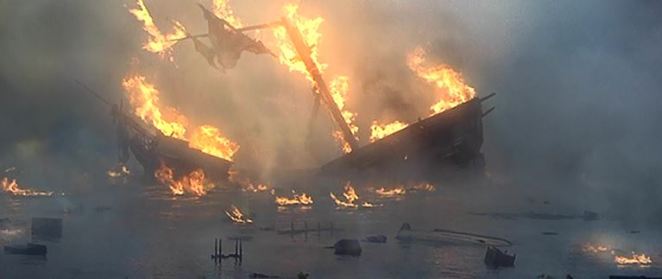 pirates of the caribbean burning ship